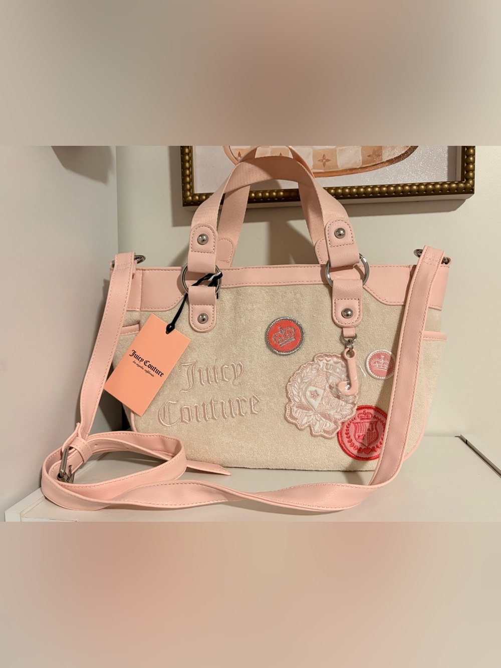Juicy Couture Blush Pink Embroidered Patch Tote NWT